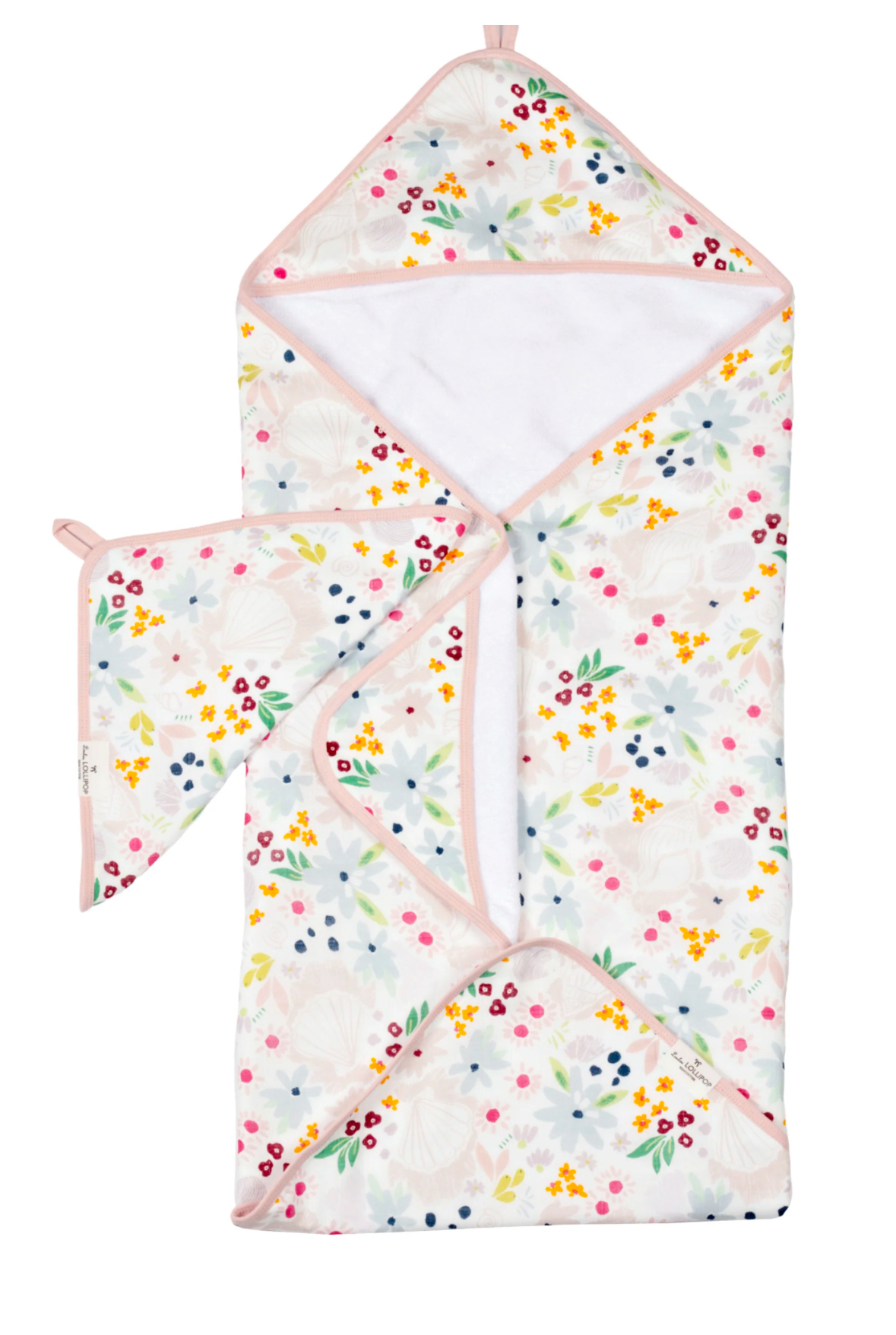 LouLou Lollipop Muslin Cotton Hooded Towel Set in Shell Floral